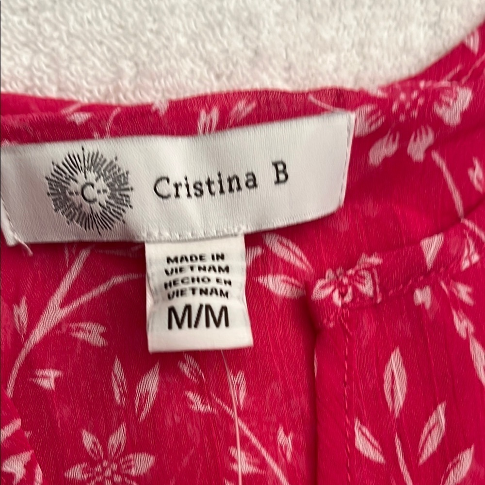 Pink Sleeveless Blouse with V-Neck and Floral Print - Picture 5 of 8